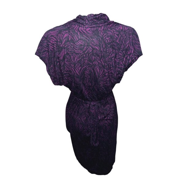 French Connection Abstract Print Cap Sleeve Dress Sz Medium Burgundy & Navy - Picture 2 of 12